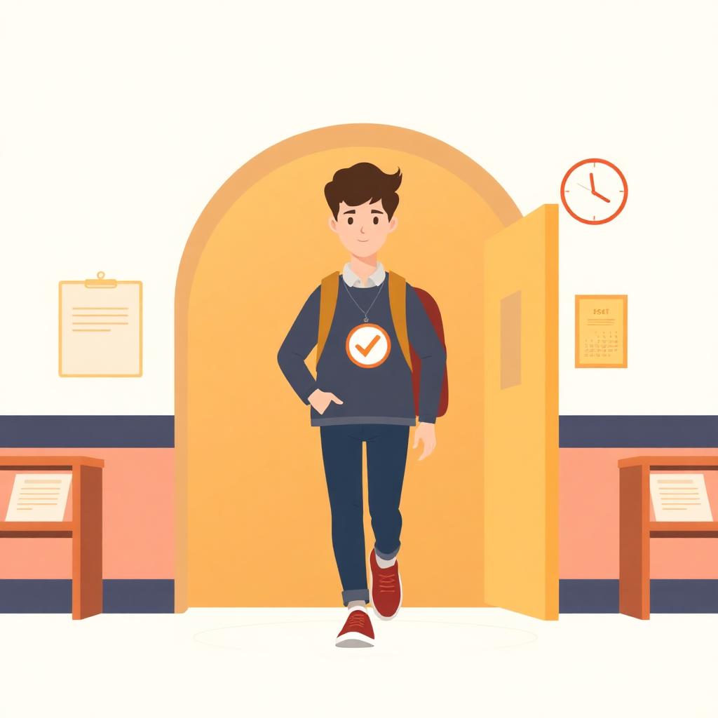 Student walking confidently into an exam hall